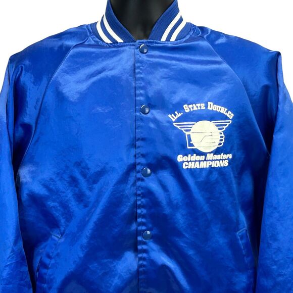 Vintage 90s Illinois State Handball Champions Satin Jacket IHA Blue XL X-Large - Picture 1 of 10